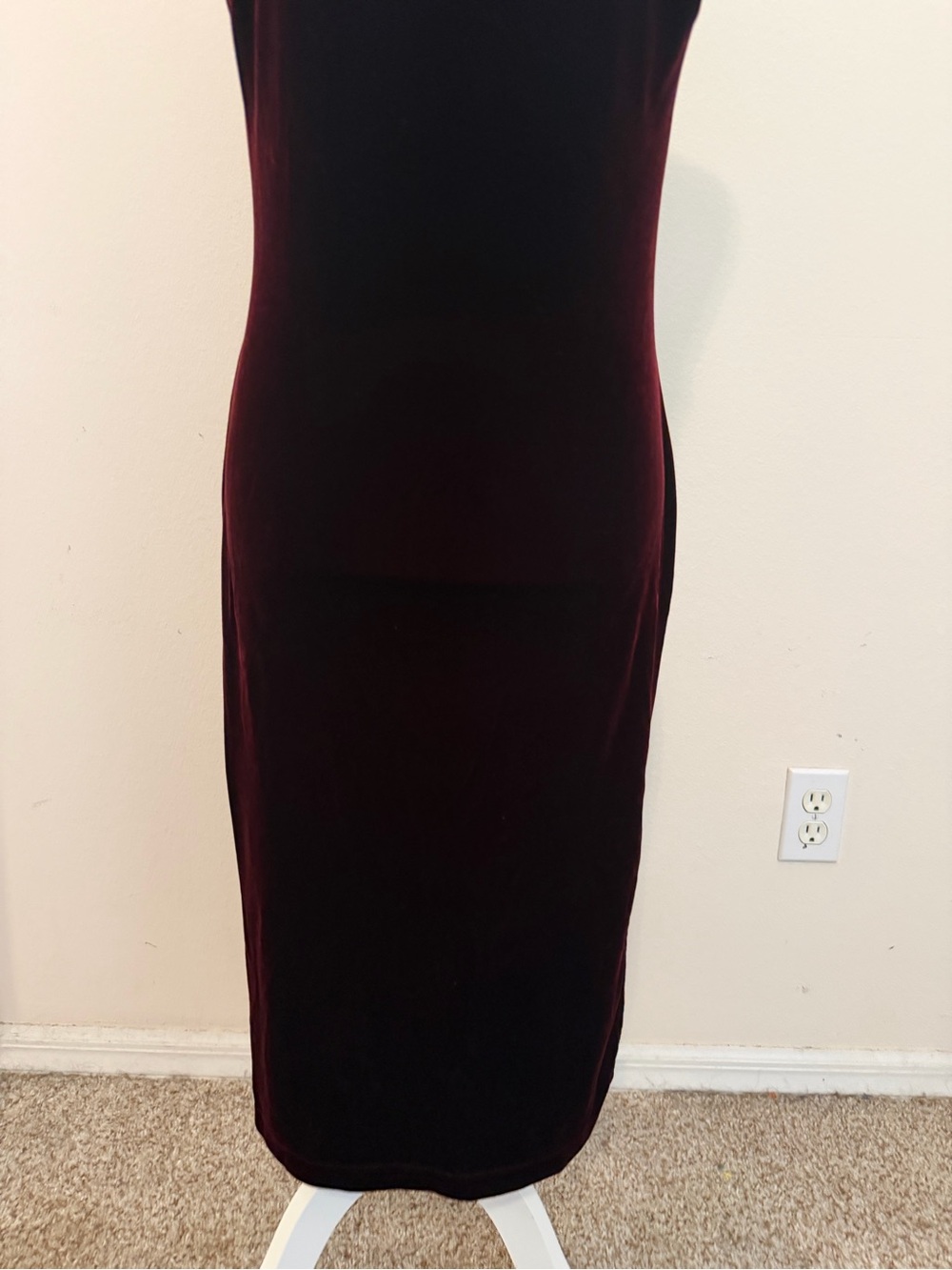 Vintage 1990’s Bebe Burgundy Red Velvet Midi Dress Size L Grunge Y2K Minimalist - Picture 4 of 12